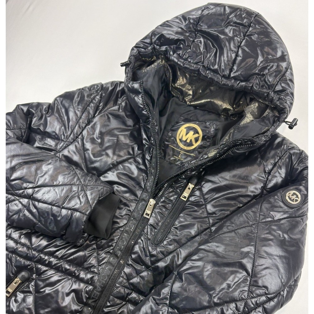 Michael Kors Shiny Hooded Mid Length Diamond Puffer Coat Women's Large
